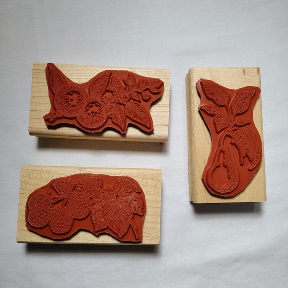 Vintage Stampin Up Sun Ripened Wood Stamps Set of 3 2001 Retired Fruit - Picture 2 of 4